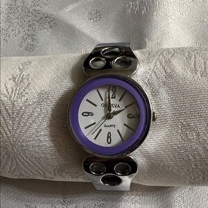 Geneva Silver Watch with Purple Accent